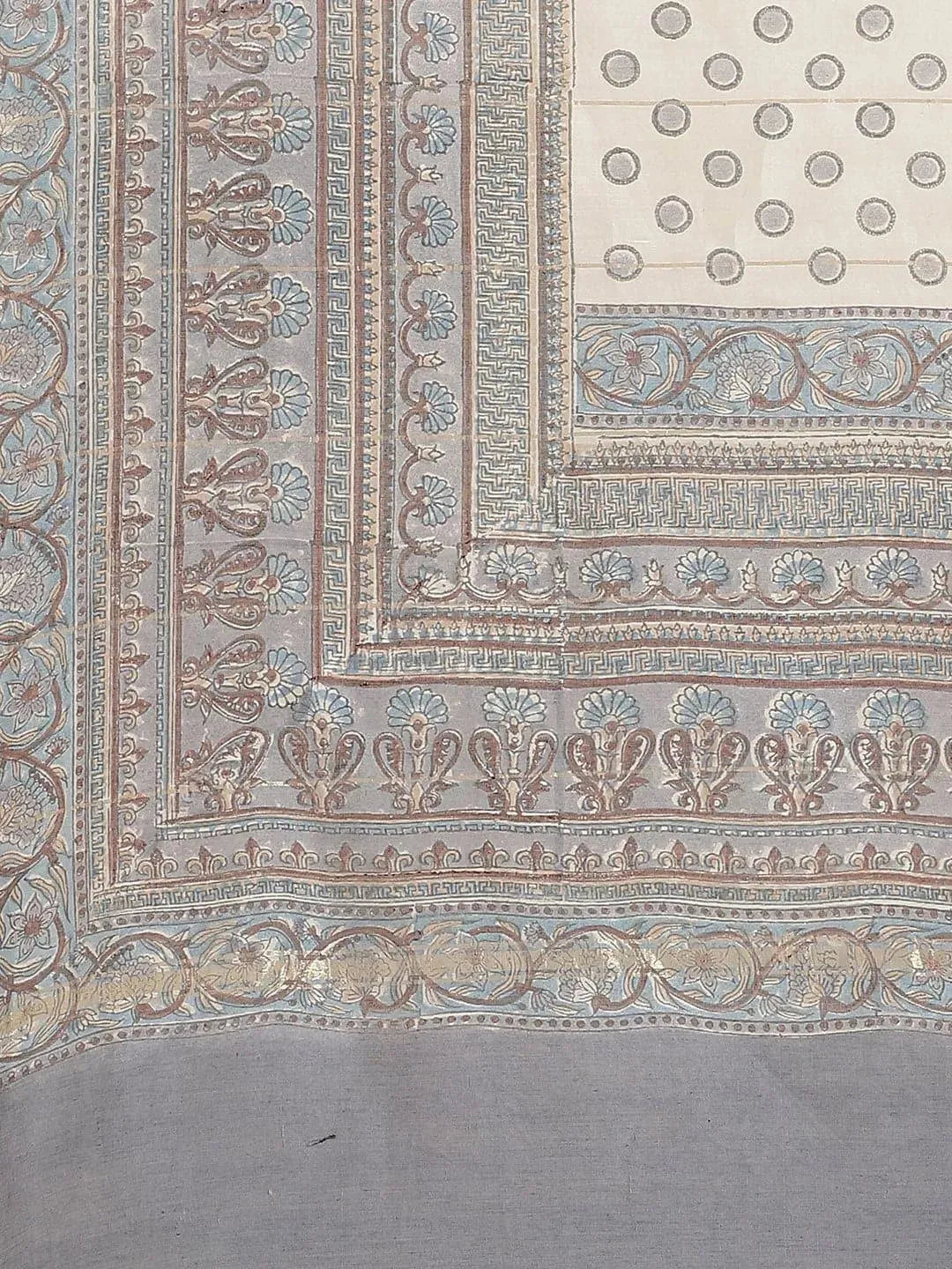 Off White Printed Cotton Silk Saree - Libas