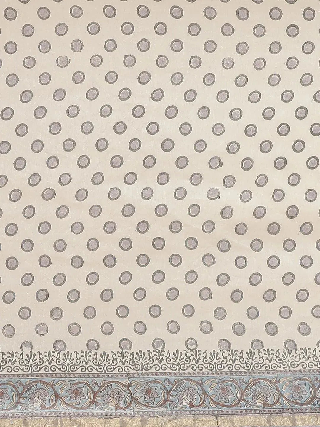 Off White Printed Cotton Silk Saree - Libas