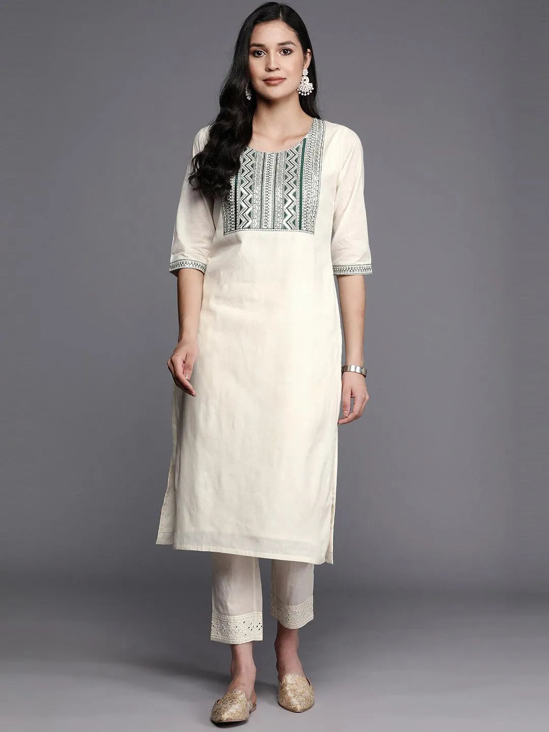 Off White Printed Cotton Straight Kurta Online at Rs.755 | Libas