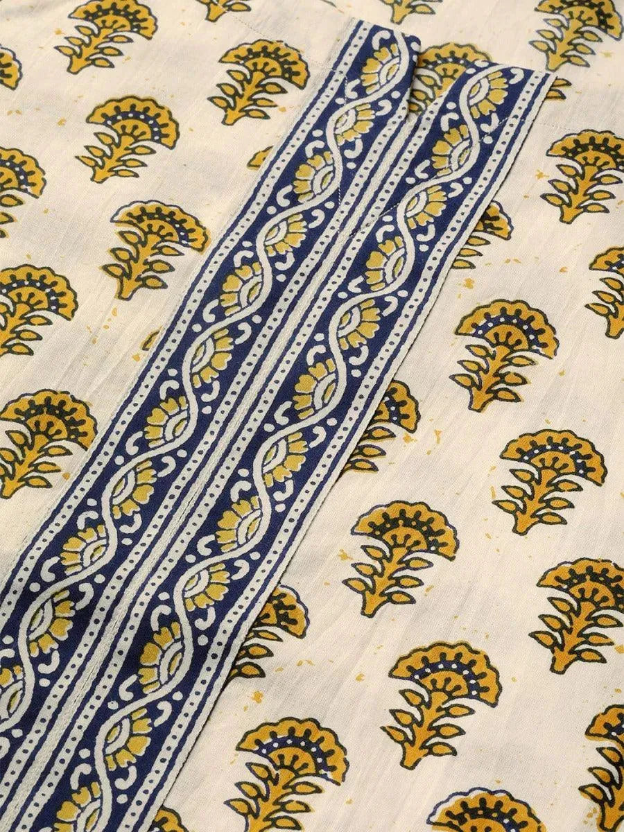 Off-White Printed Cotton Straight Kurta With Palazzos & Dupatta 
Off-White Printed Cotton Straight Kurta With Palazzos & Dupatta