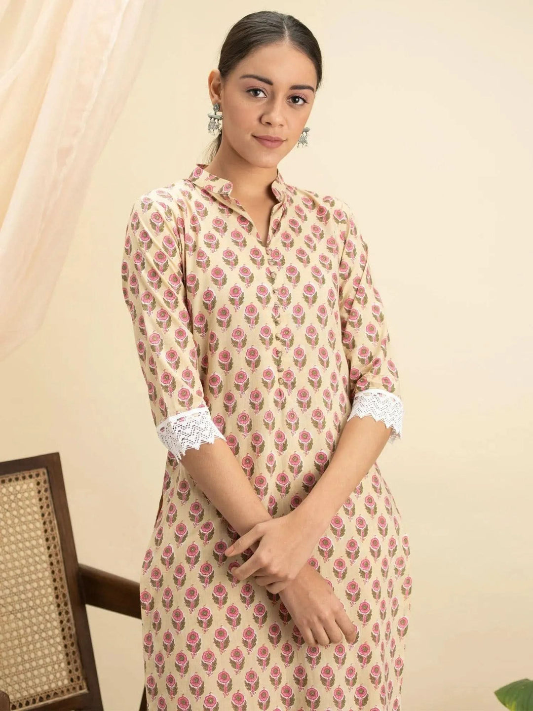 Off-White Printed Kurta Set - Libas
