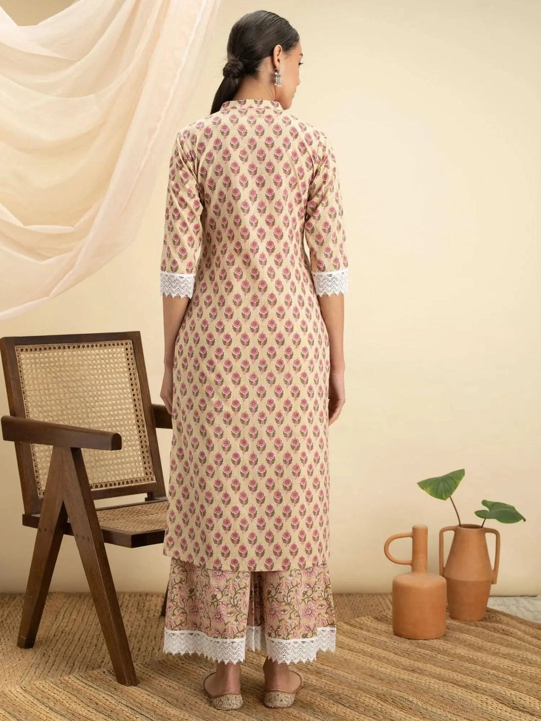 Off-White Printed Kurta Set - Libas