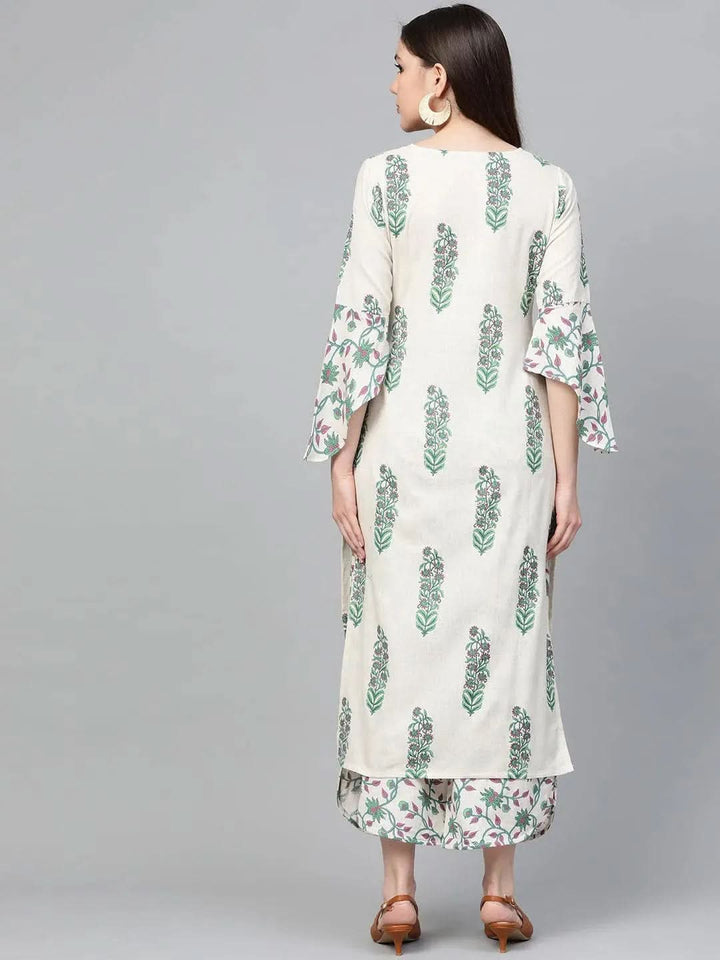Off White Printed Cotton Kurta Set - Libas