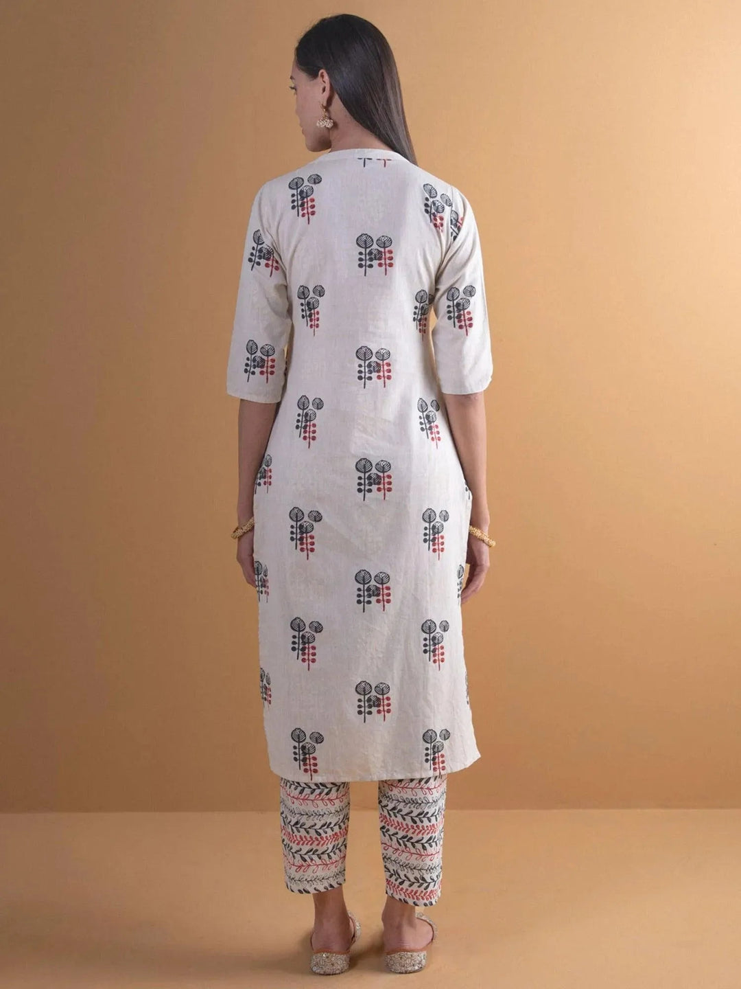 Off-White Printed Cotton Kurta Set - Libas