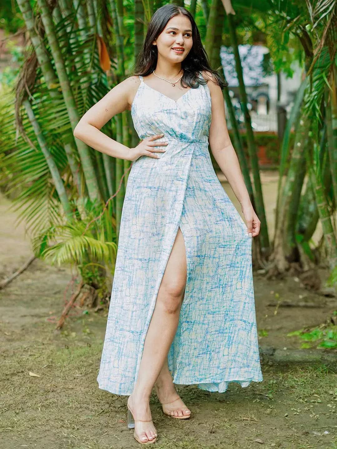 Buy Off White Printed Georgette Dress Online at Libas