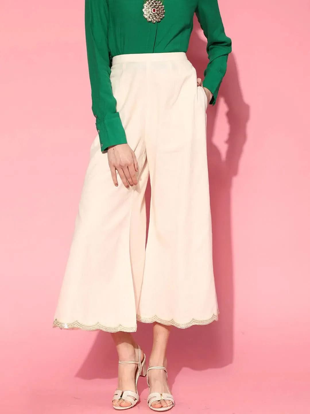 Buy Off White Solid Cotton Palazzos - PL1075O- | Libas Ethnic Wear Online
Buy Off White Solid Cotton Palazzos - PL1075O- | Libas Ethnic Wear Online