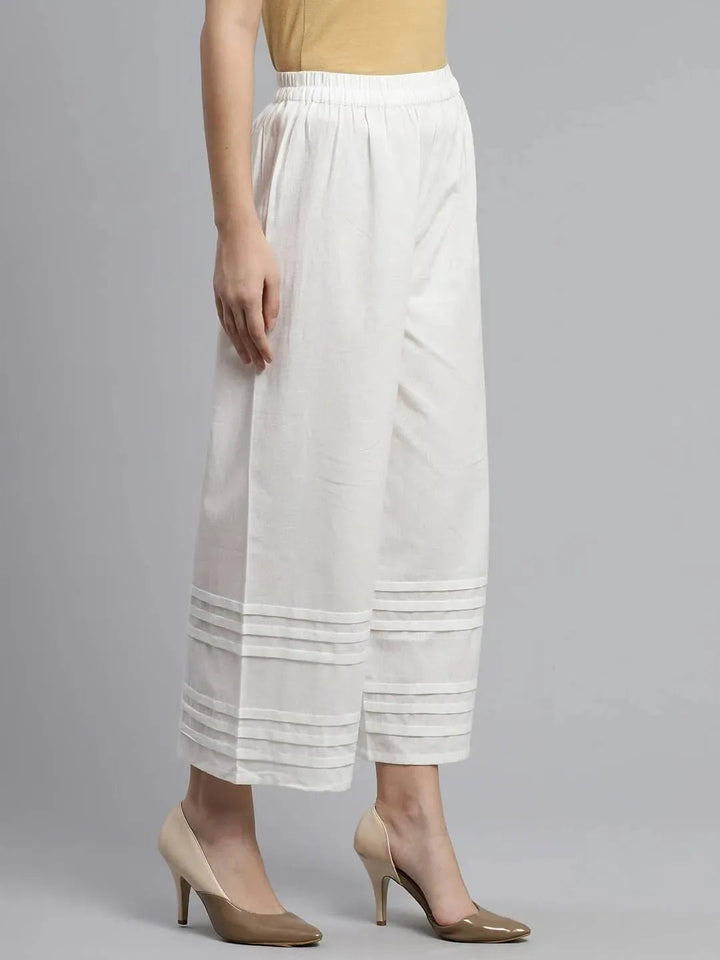 Off-White Solid Cotton Palazzos - Libas