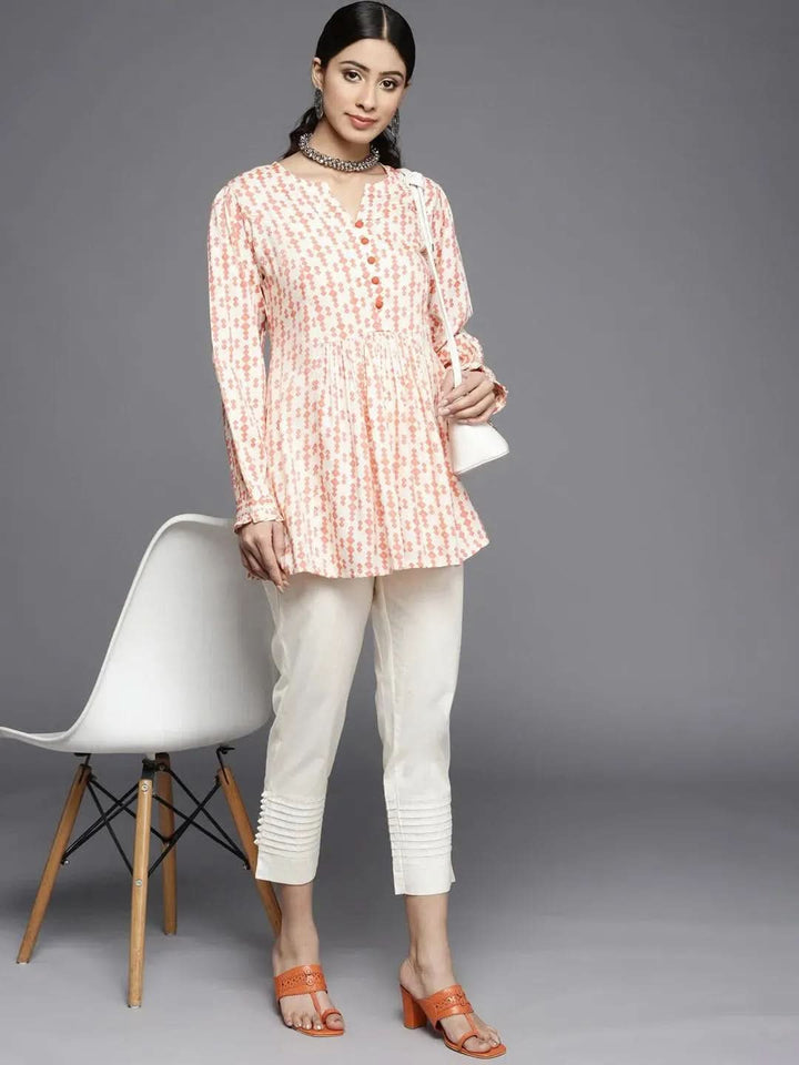 Off White Solid Cotton Trousers - Libas