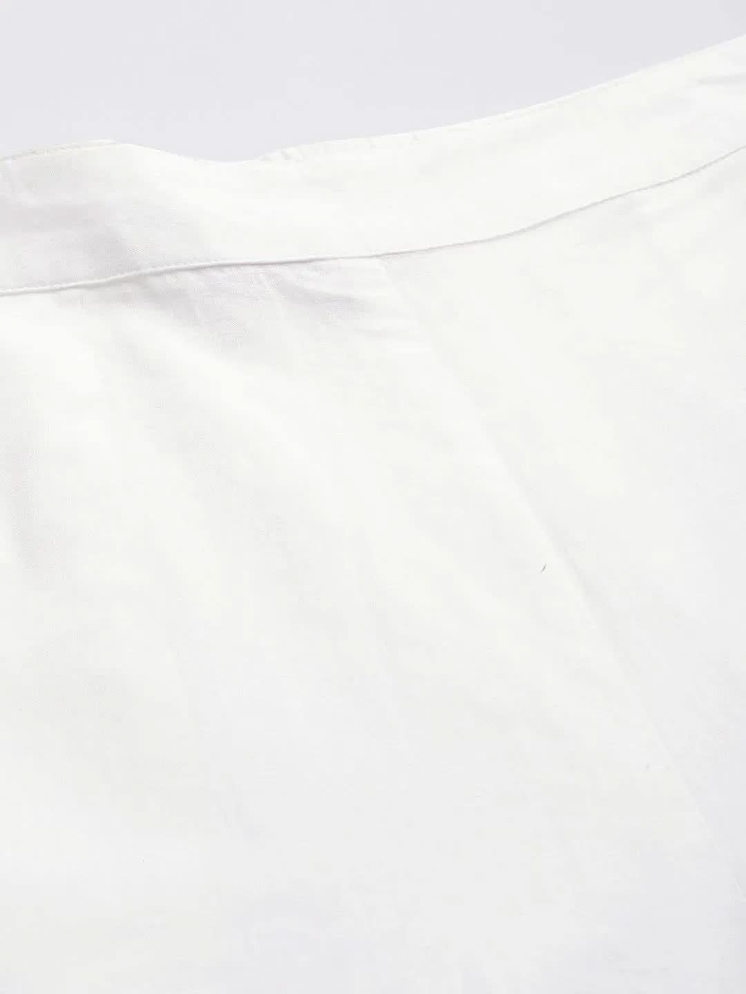 Off White Solid Cotton Trousers - Libas