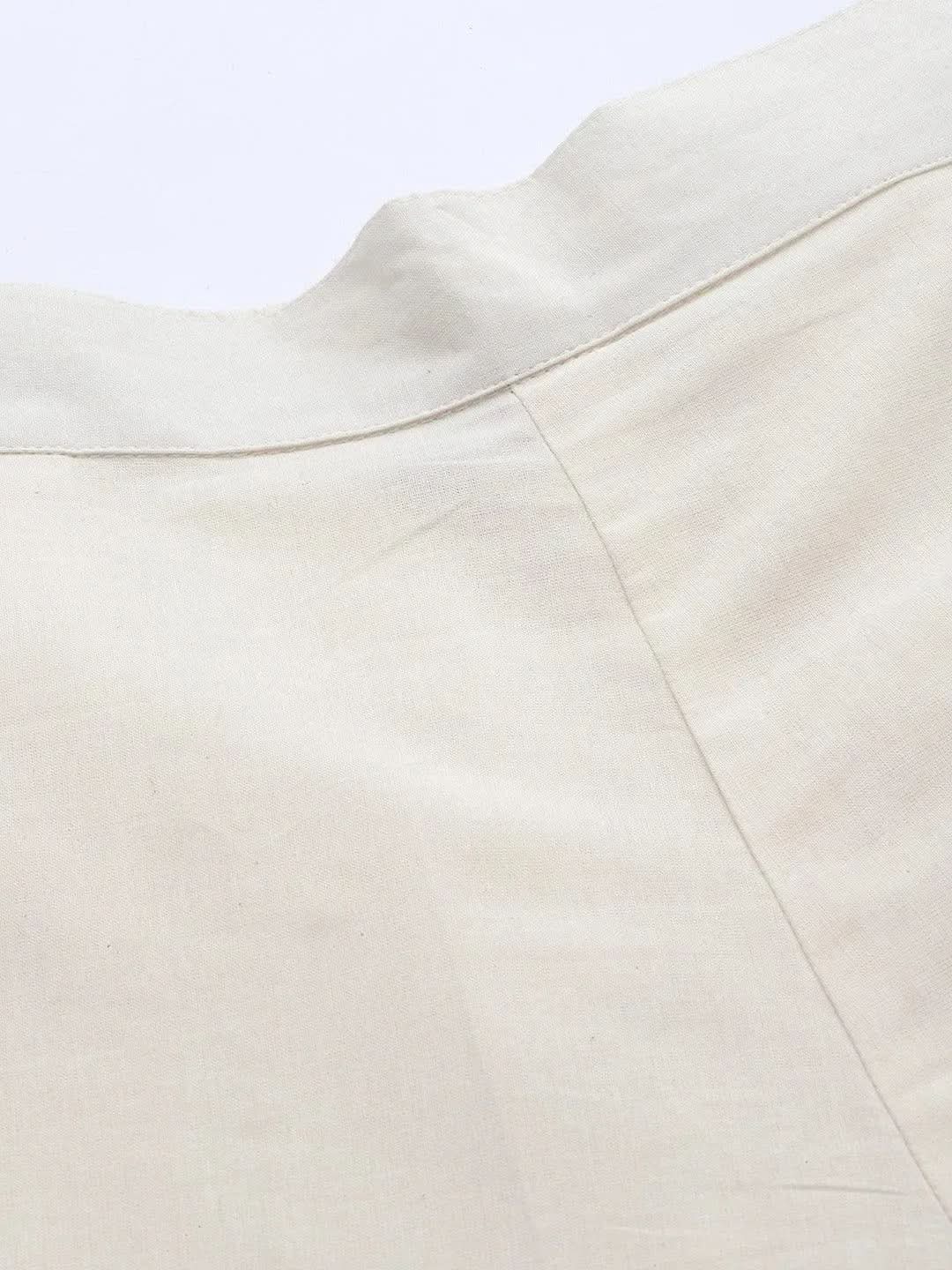Off White Solid Cotton Trousers - Libas