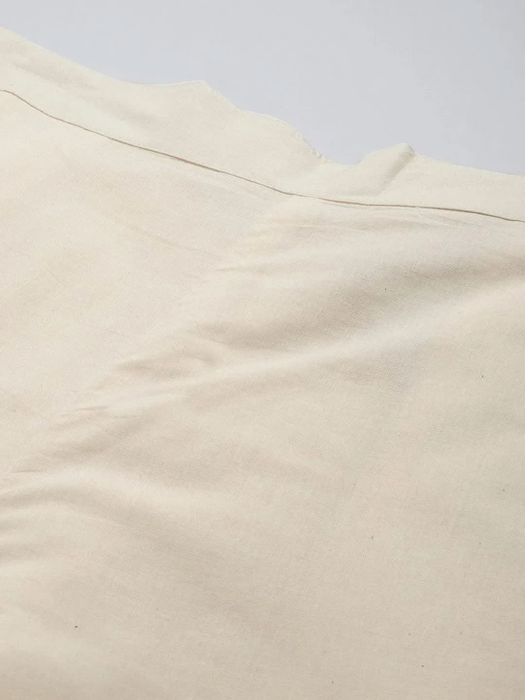 Off White Solid Cotton Trousers - Libas