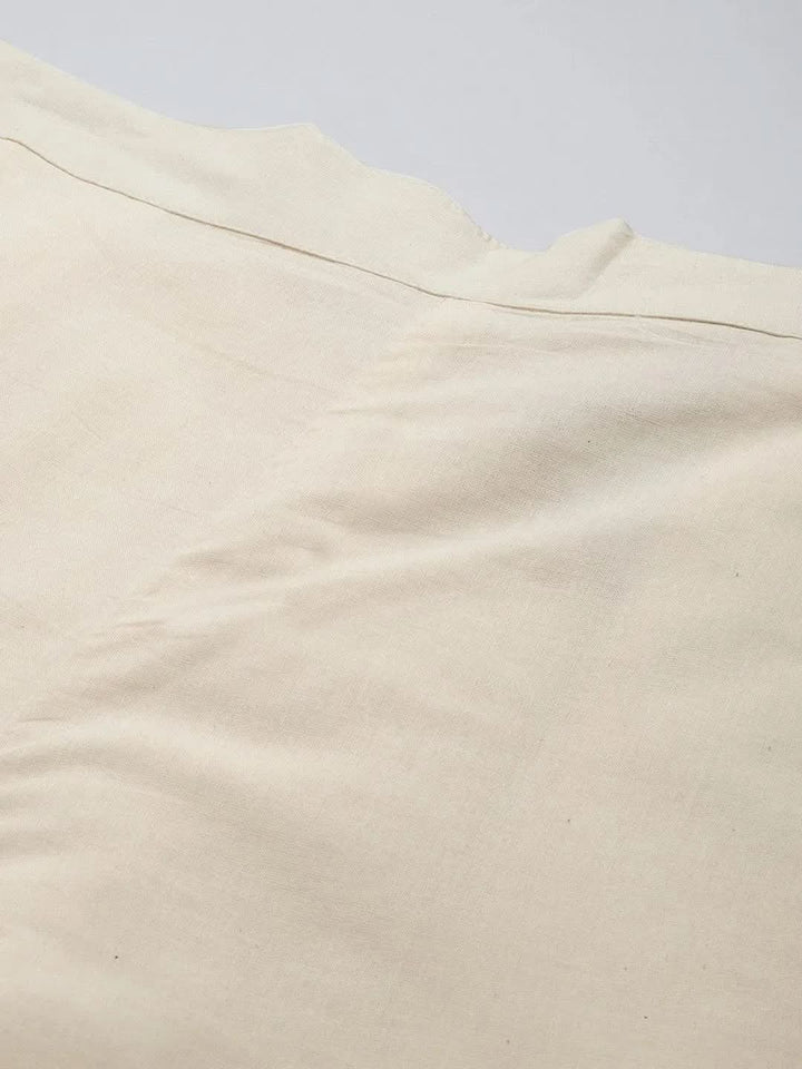 Off White Solid Cotton Trousers - Libas