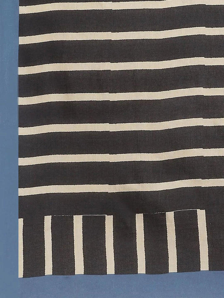 Off White Striped Cotton Saree - Libas