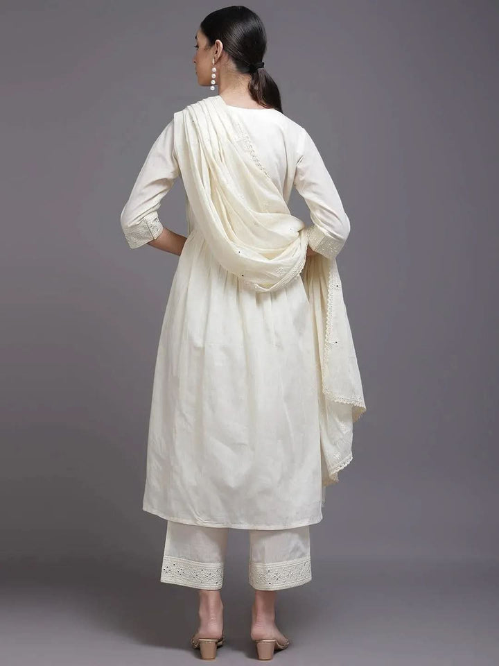 Off White Yoke Design Cotton Suit Set - Libas