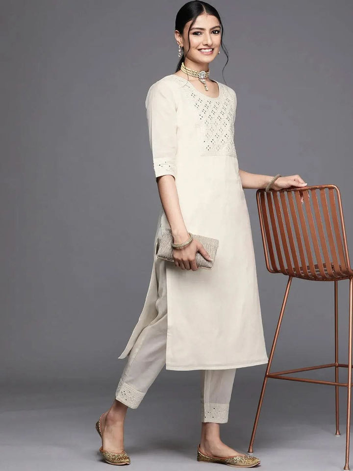 Off White Yoke Design Cotton Kurta - Libas