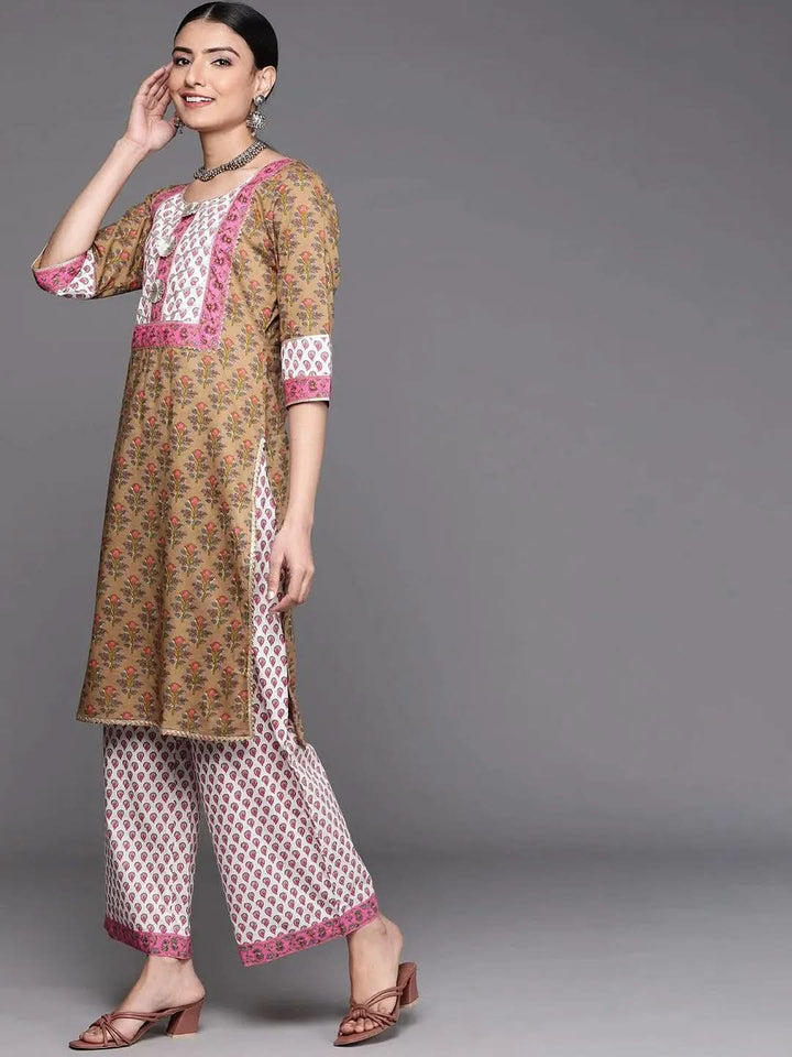 Olive Green Yoke Design Cotton Kurta - Libas