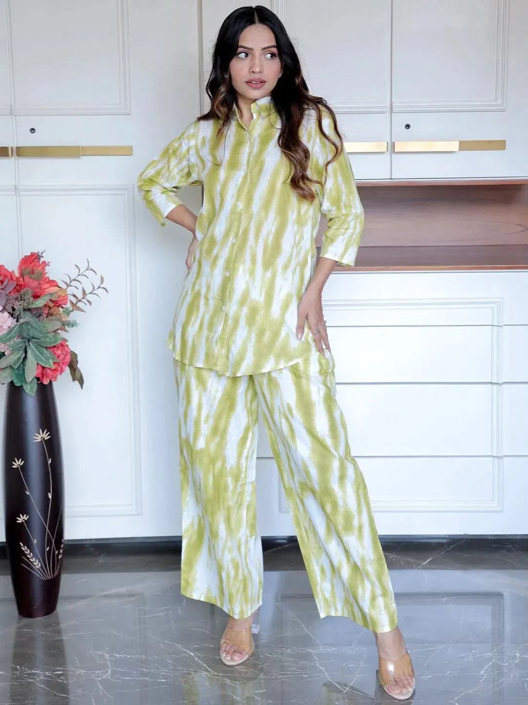 Buy Olive Printed Cotton Night Suit Online at Libas