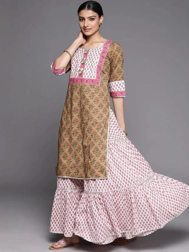 Olive Printed Cotton Suit Set - Libas