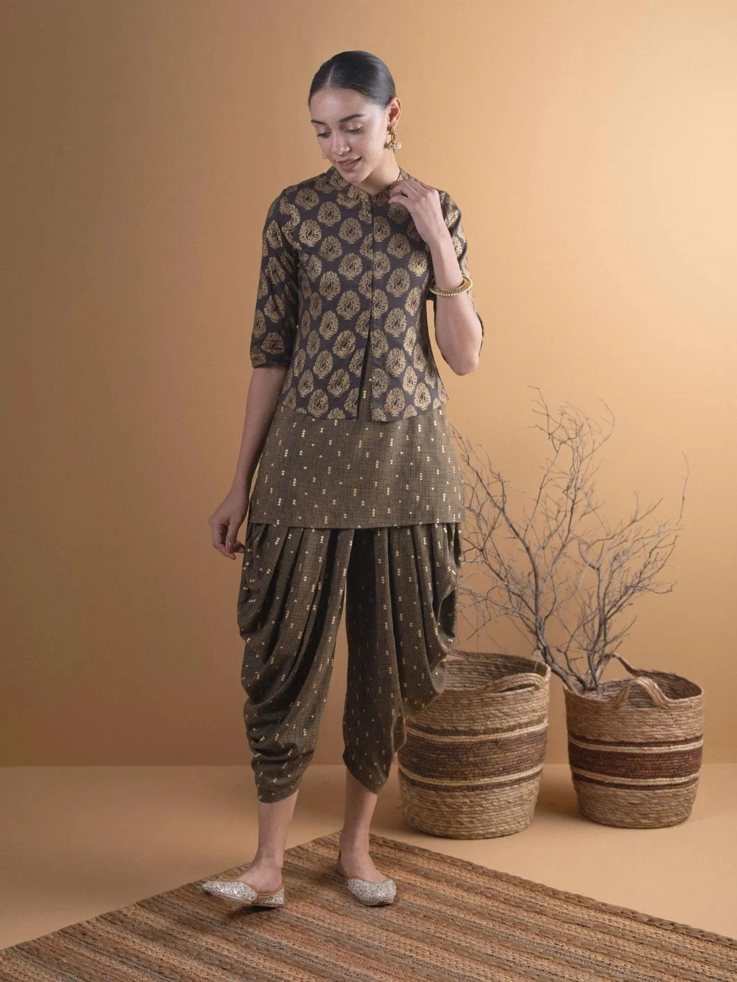 Buy Olive Brown Printed Rayon Kurta Set With Jacket -6198MJ-XS | Libas Ethnic Wear Online 
Buy Olive Brown Printed Rayon Kurta Set With Jacket -6198MJ-XS | Libas Ethnic Wear Online