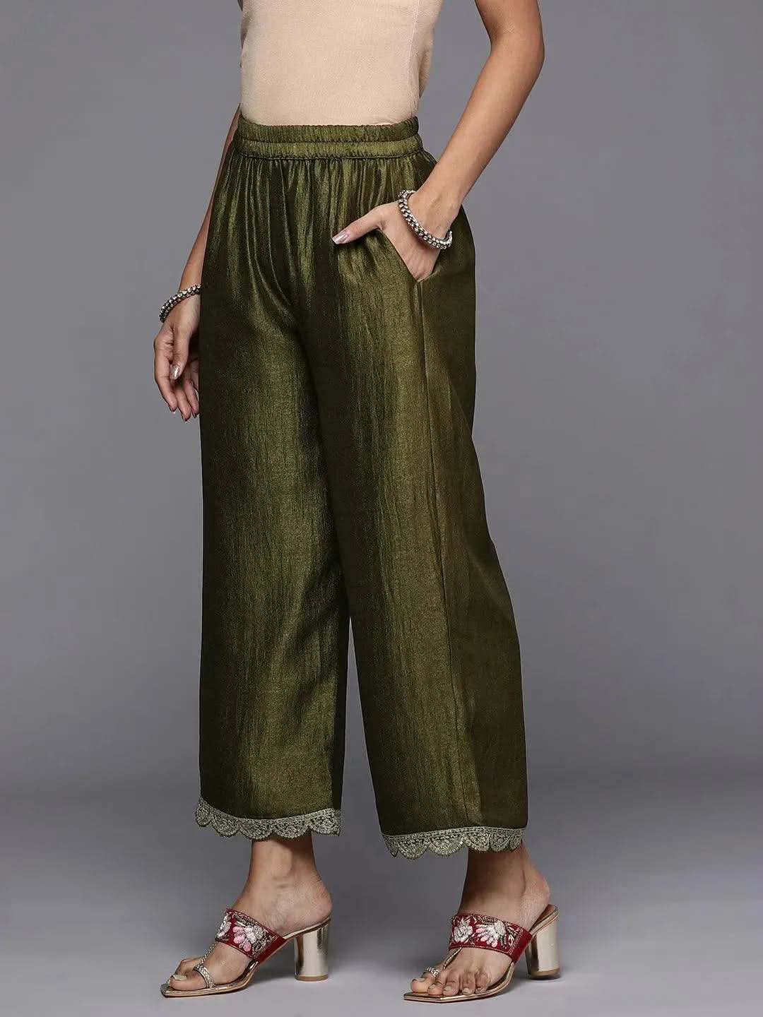 Olive Solid Silk Blend Palazzos
Olive Solid Silk Blend Palazzos
