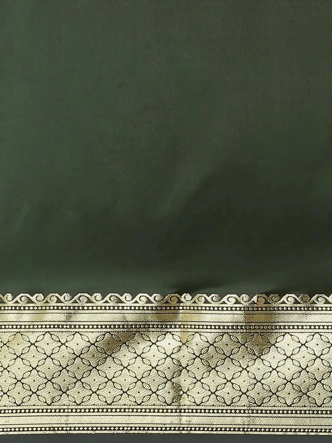 Olive Solid Silk Blend Saree - Libas