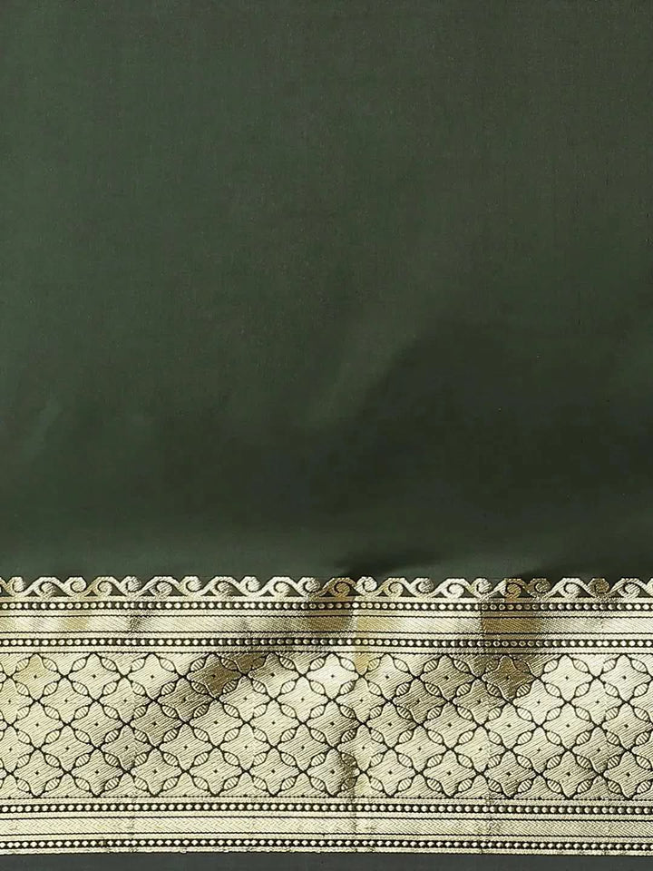 Olive Solid Silk Blend Saree - Libas