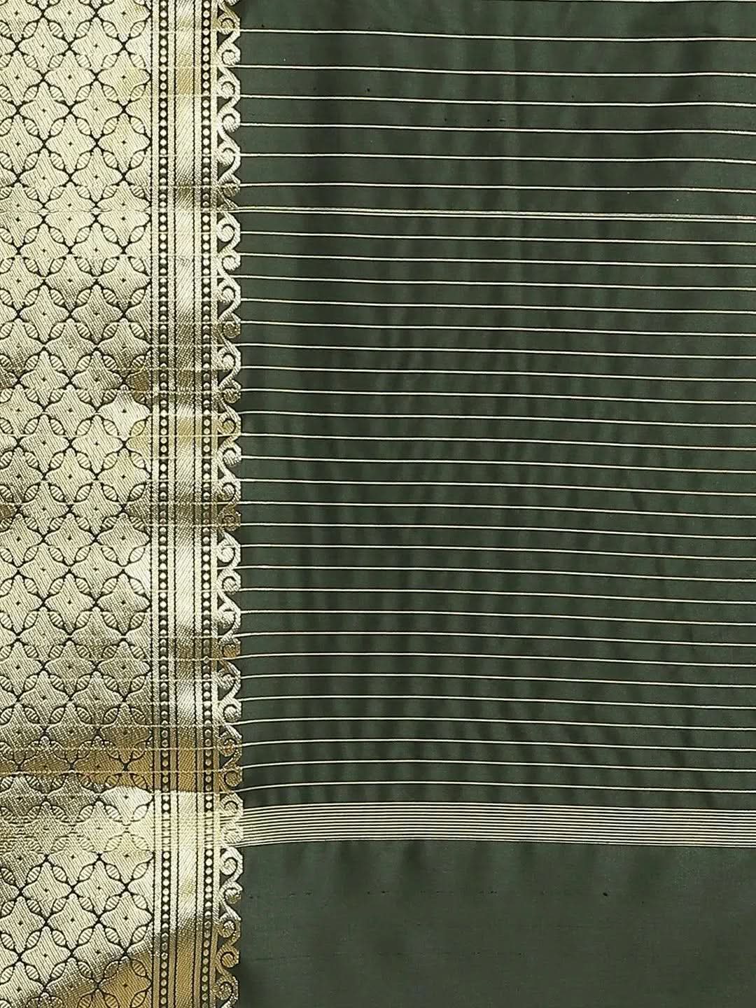 Olive Solid Silk Blend Saree - Libas