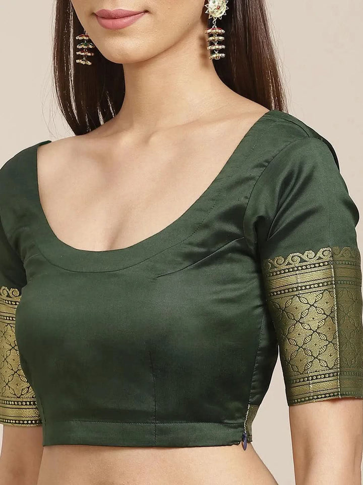 Olive Solid Silk Blend Saree - Libas