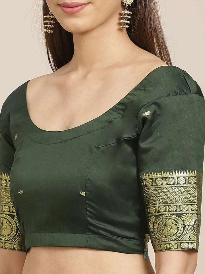 Olive Woven Design Silk Blend Saree - Libas