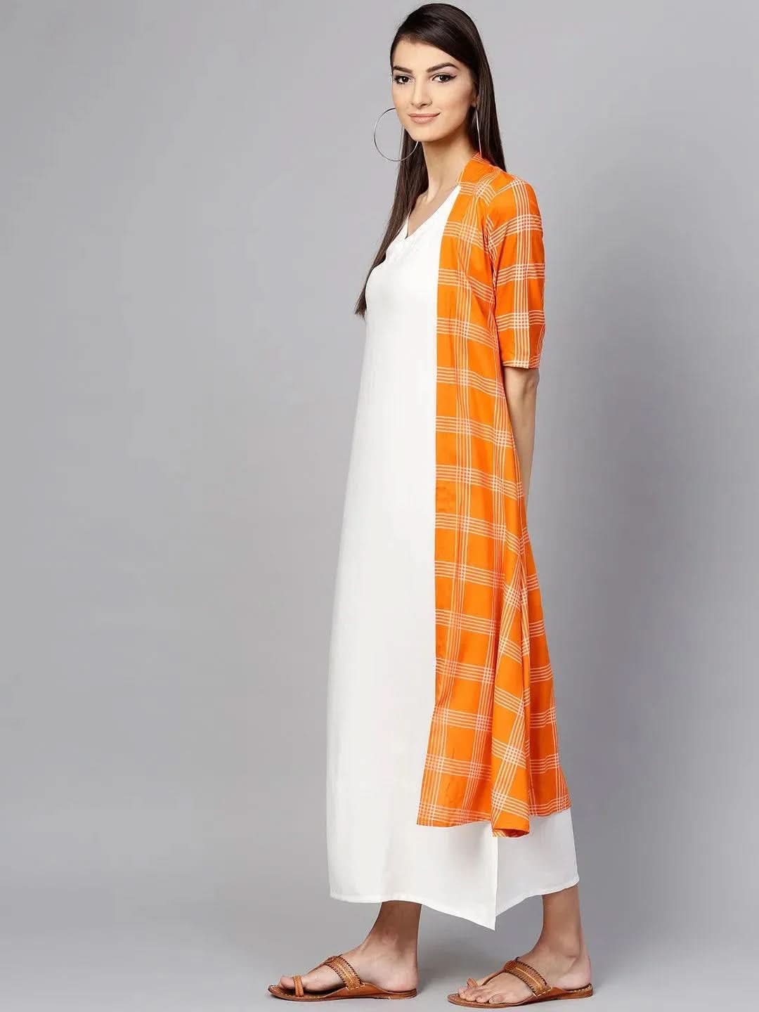 Orange Checkered Rayon Dress With Jacket
Orange Checkered Rayon Dress With Jacket