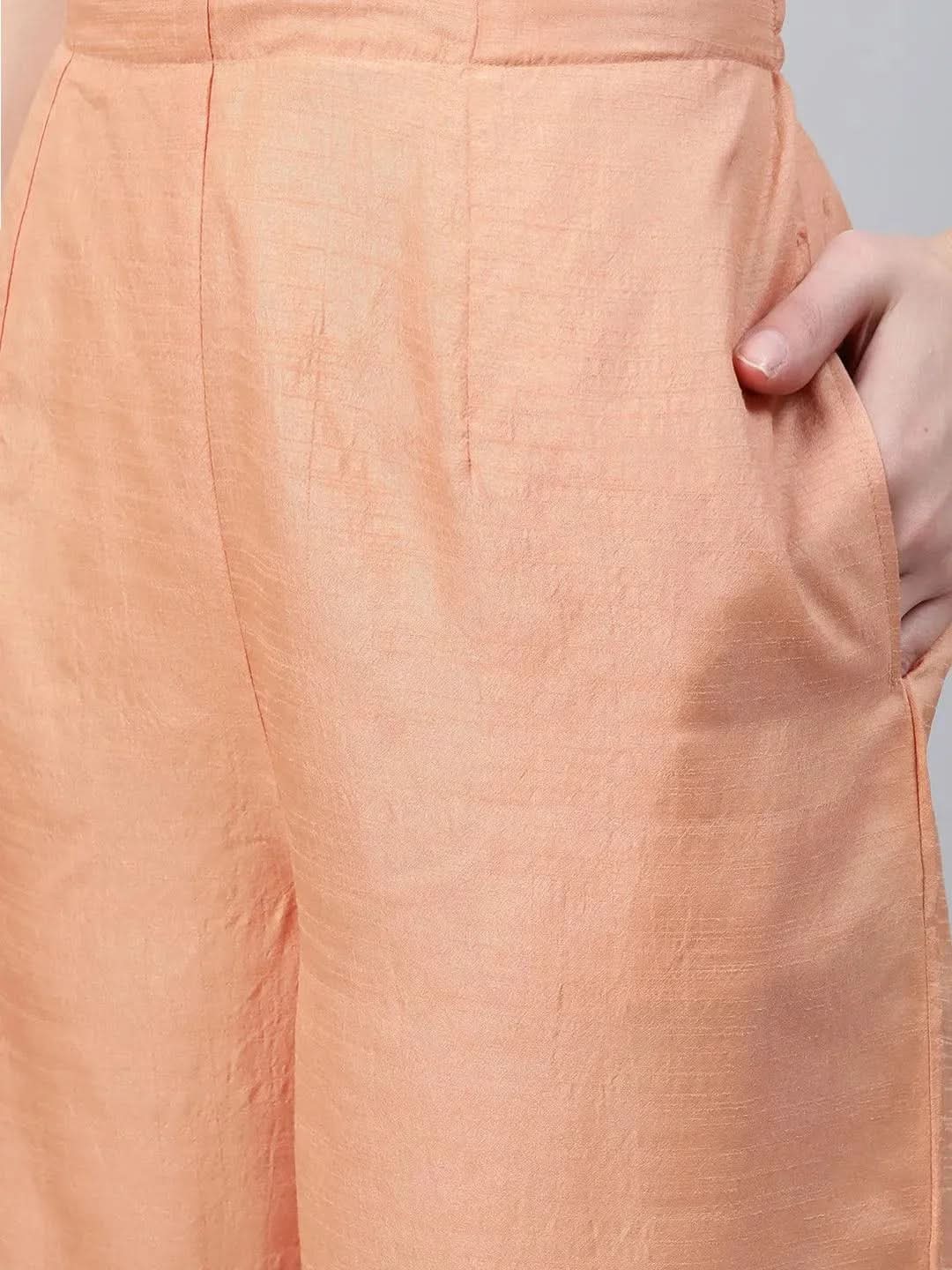 Orange Embroidered Silk Palazzos - Libas