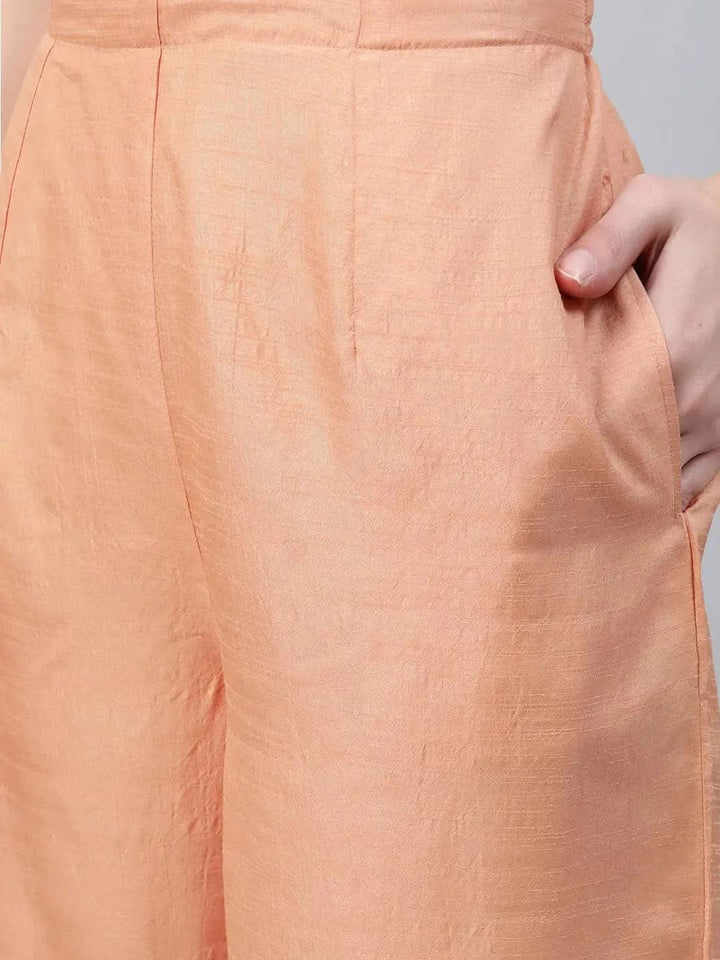 Orange Embroidered Silk Palazzos - Libas