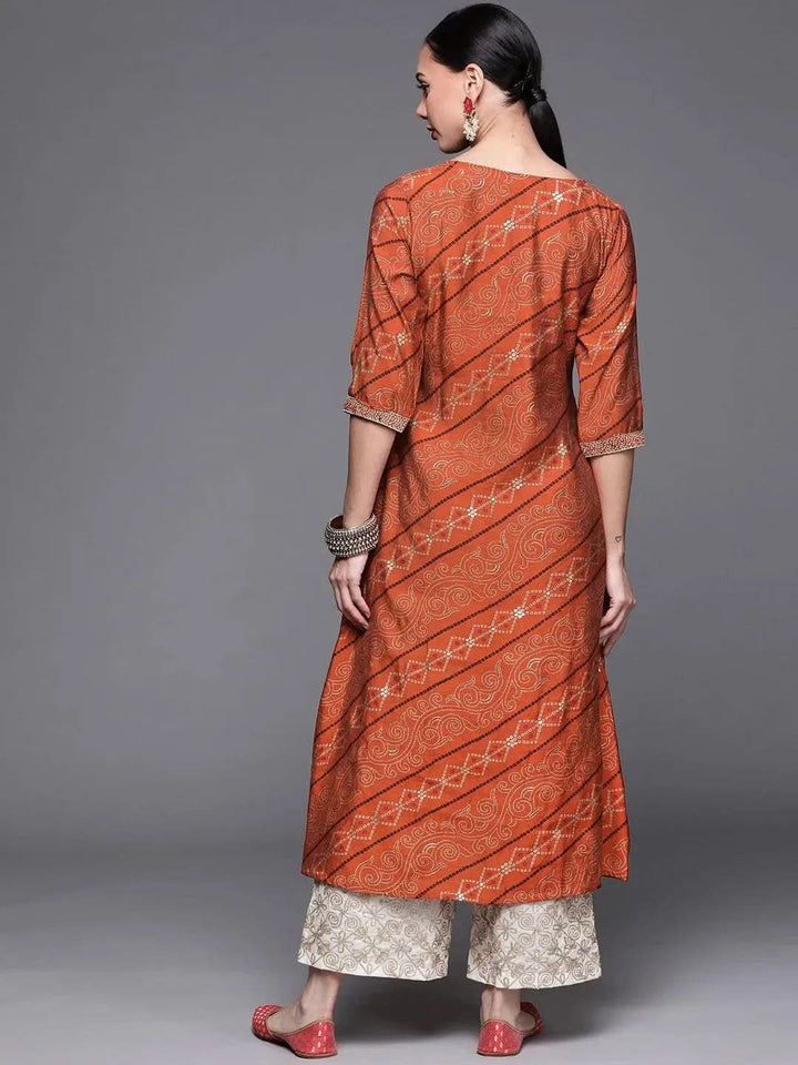 Orange Printed Chanderi Silk Kurta - Libas