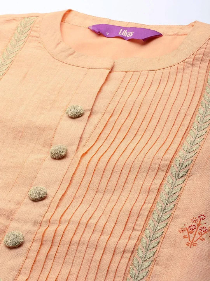 Orange Printed Chanderi Silk Kurta - Libas