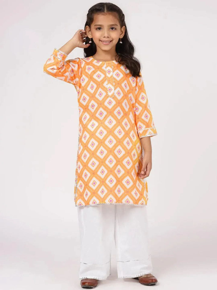Orange Printed Cotton Kurta Set - Libas