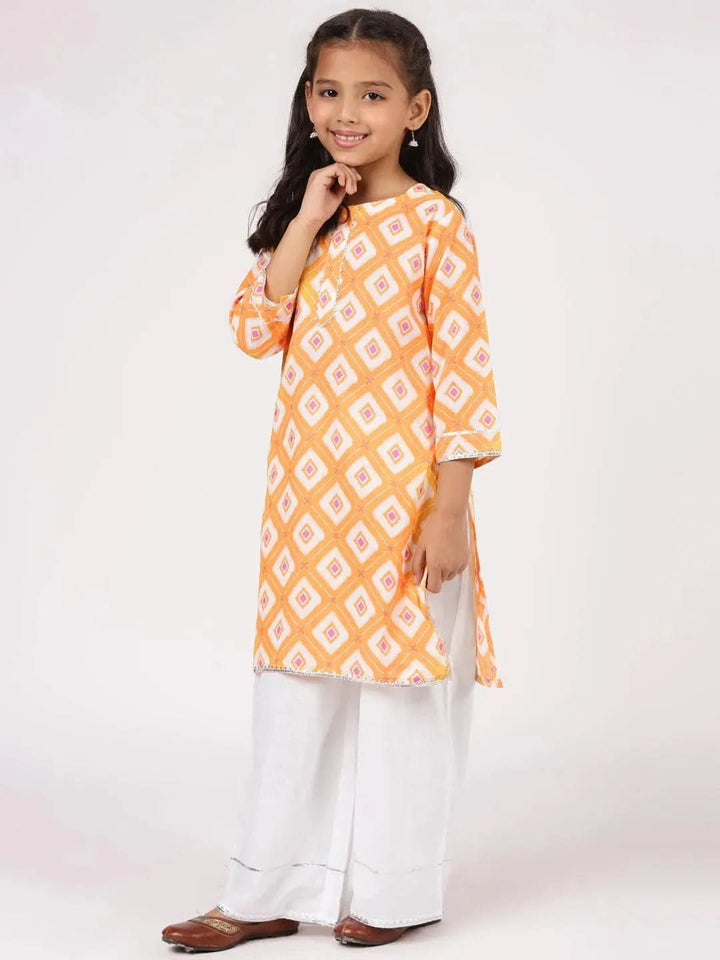 Orange Printed Cotton Kurta Set - Libas