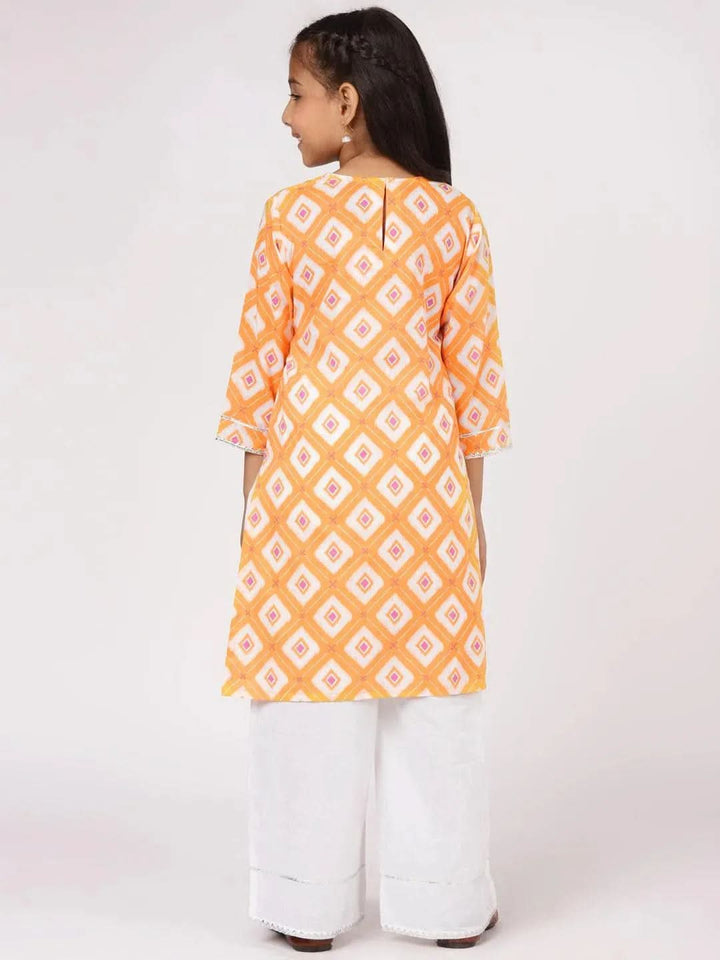Orange Printed Cotton Kurta Set - Libas