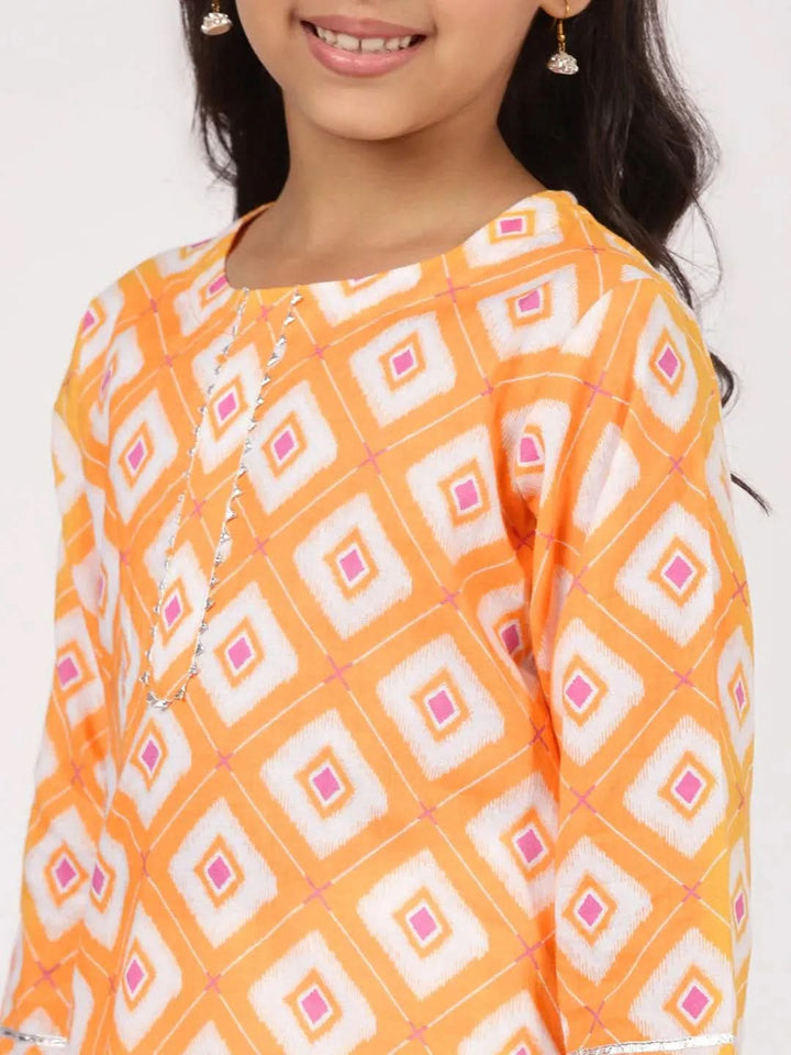Orange Printed Cotton Kurta Set - Libas