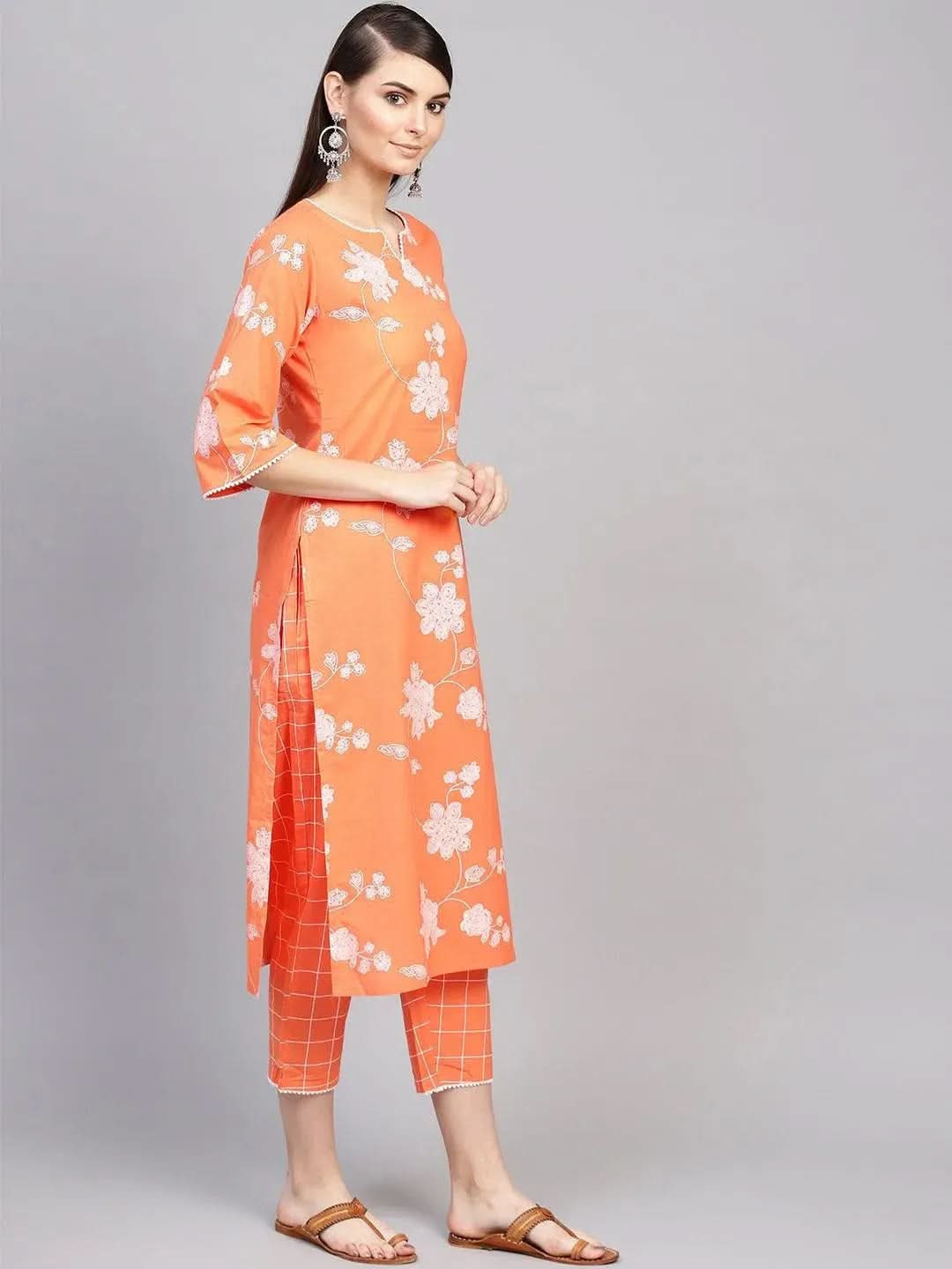 Orange Printed Cotton Straight Kurta With Trousers
Orange Printed Cotton Straight Kurta With Trousers