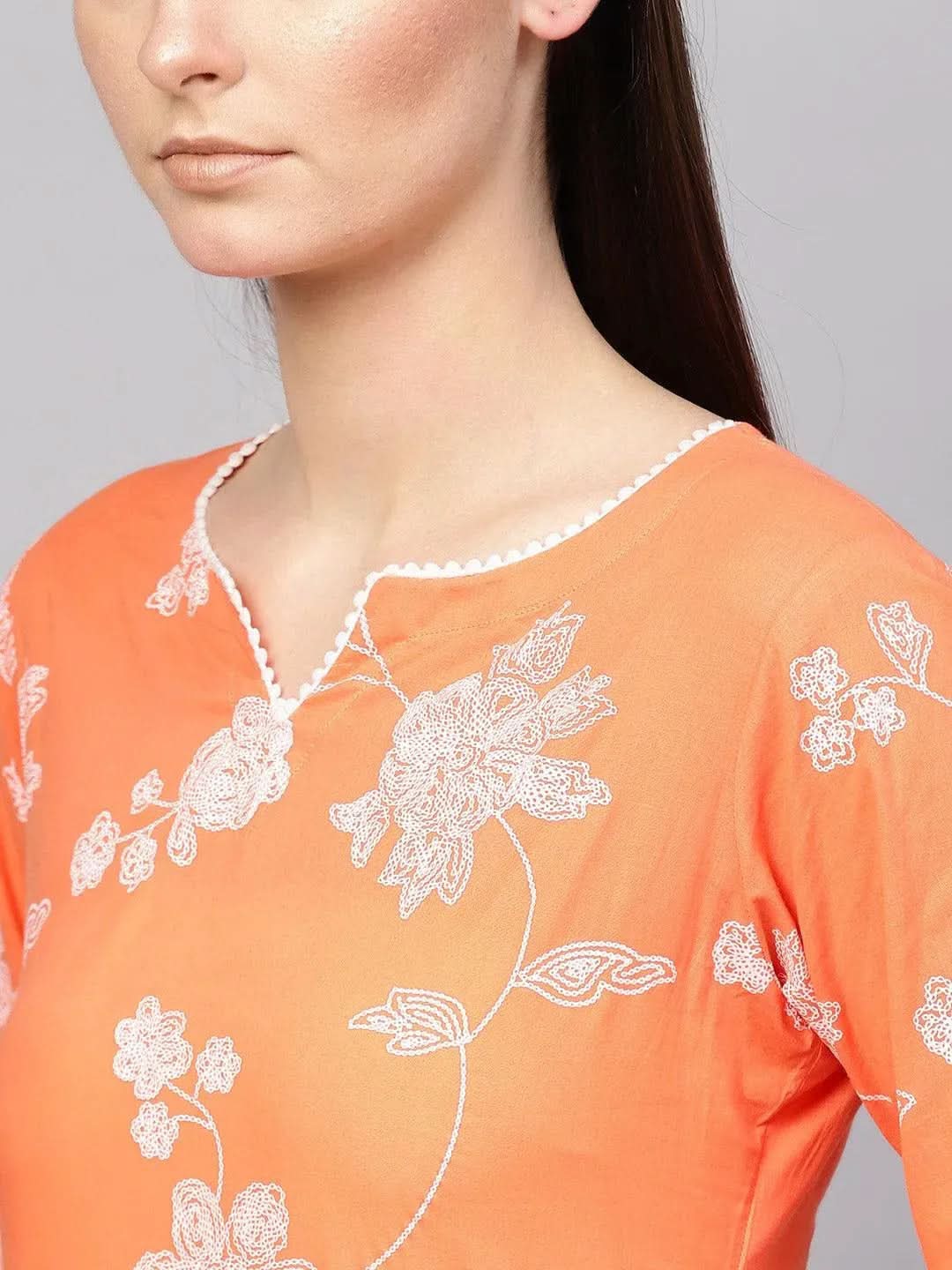 Orange Printed Cotton Kurta Set - Libas