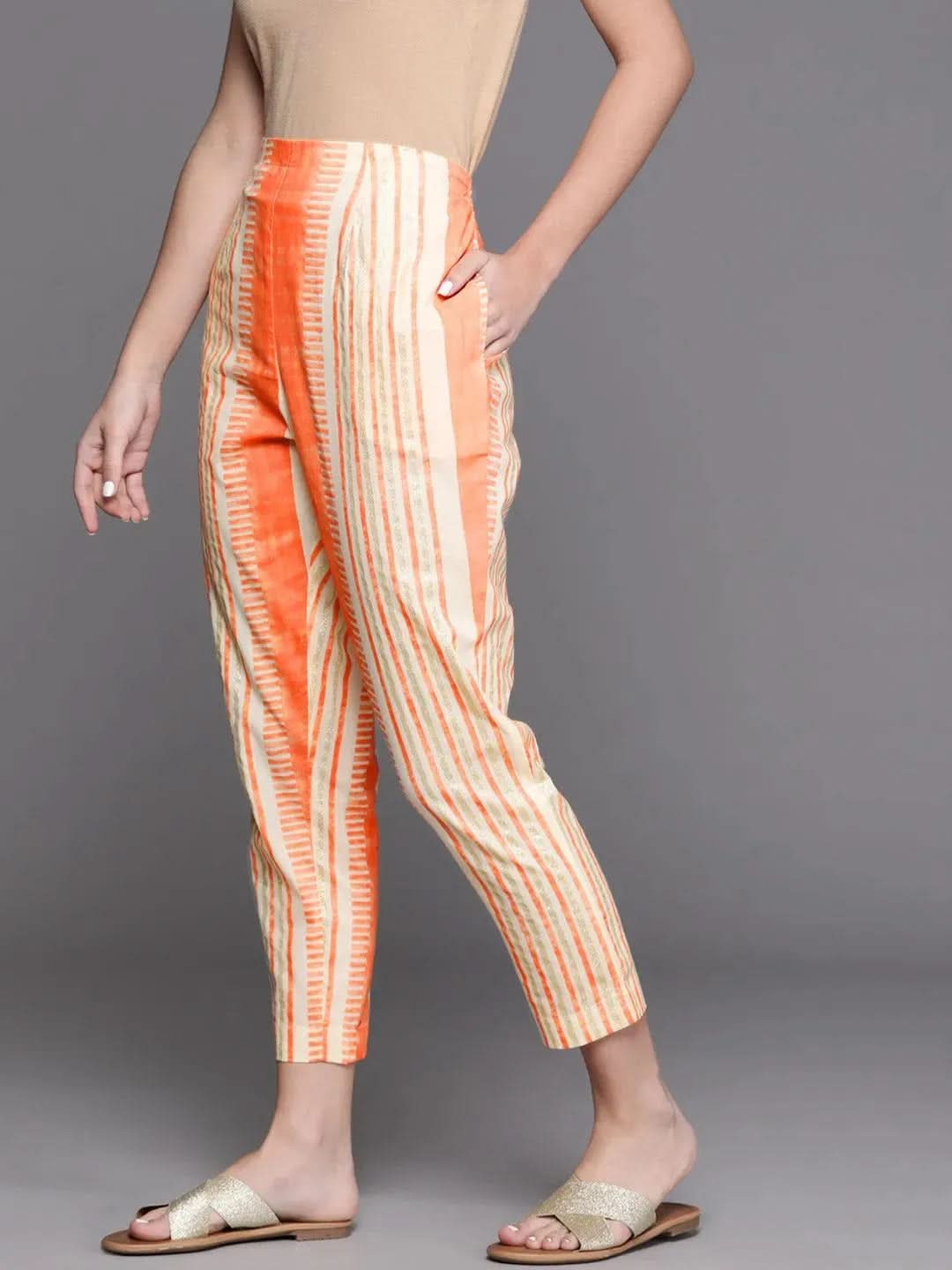 Orange Printed Cotton Trousers 
Orange Printed Cotton Trousers