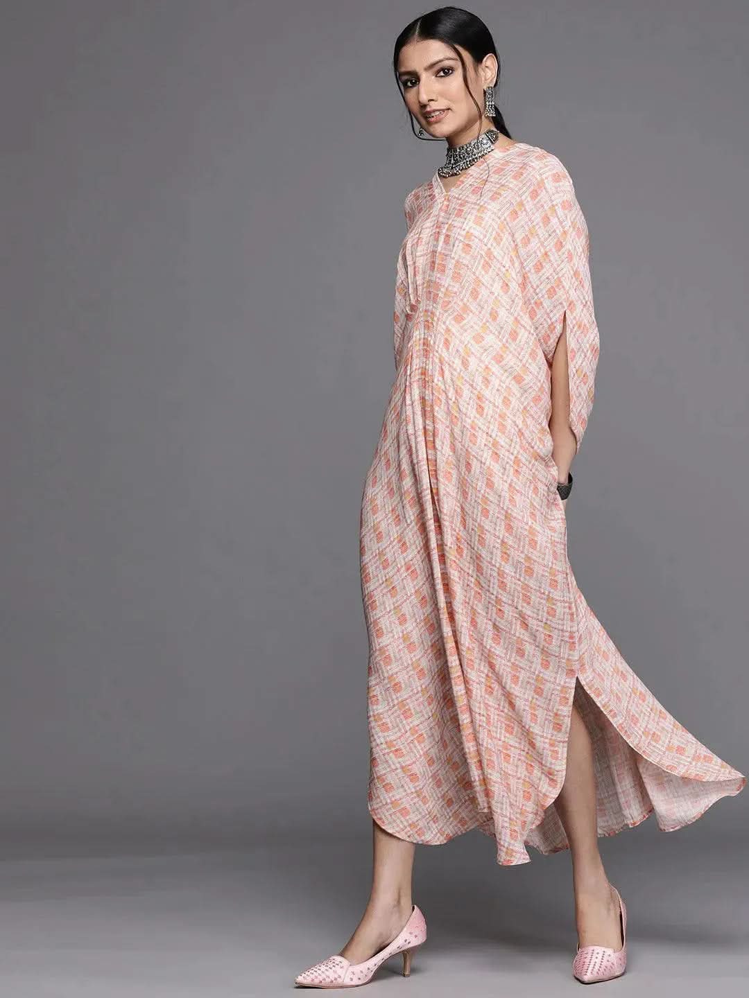 Orange Printed Georgette Dress - Libas