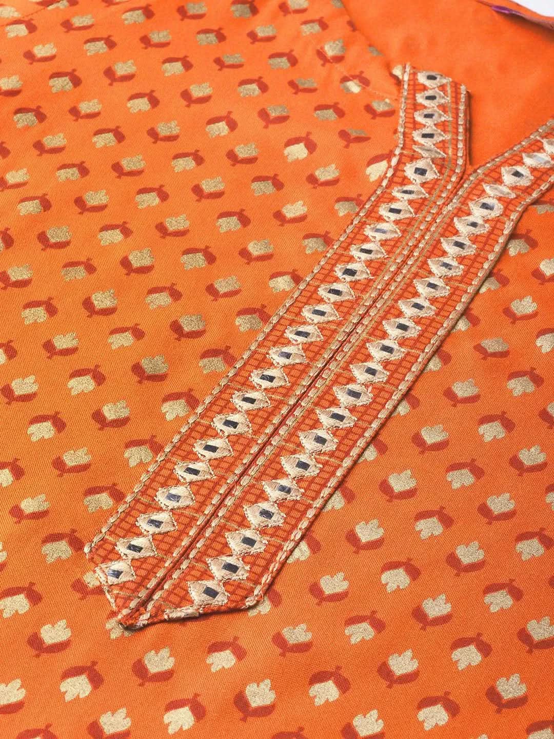 Orange Printed Rayon Kurta Set - Libas