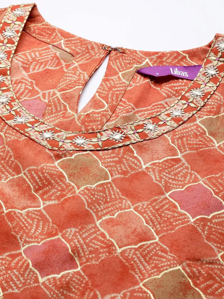 Orange Printed Silk Blend Straight Kurta Set With Trousers - Libas