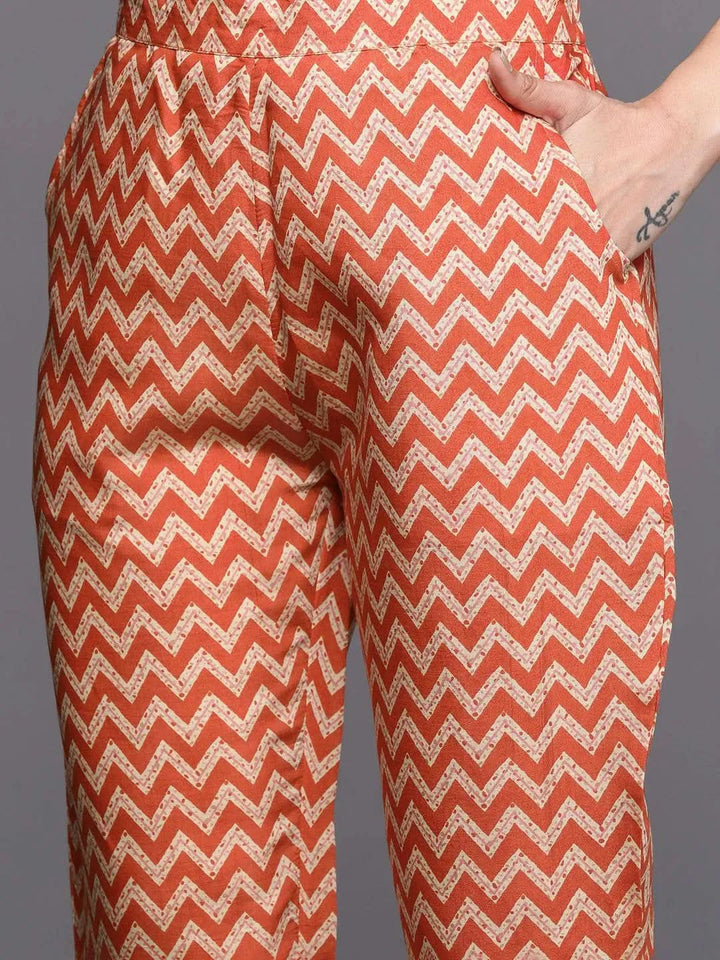 Orange Printed Silk Blend Straight Kurta Set With Trousers - Libas