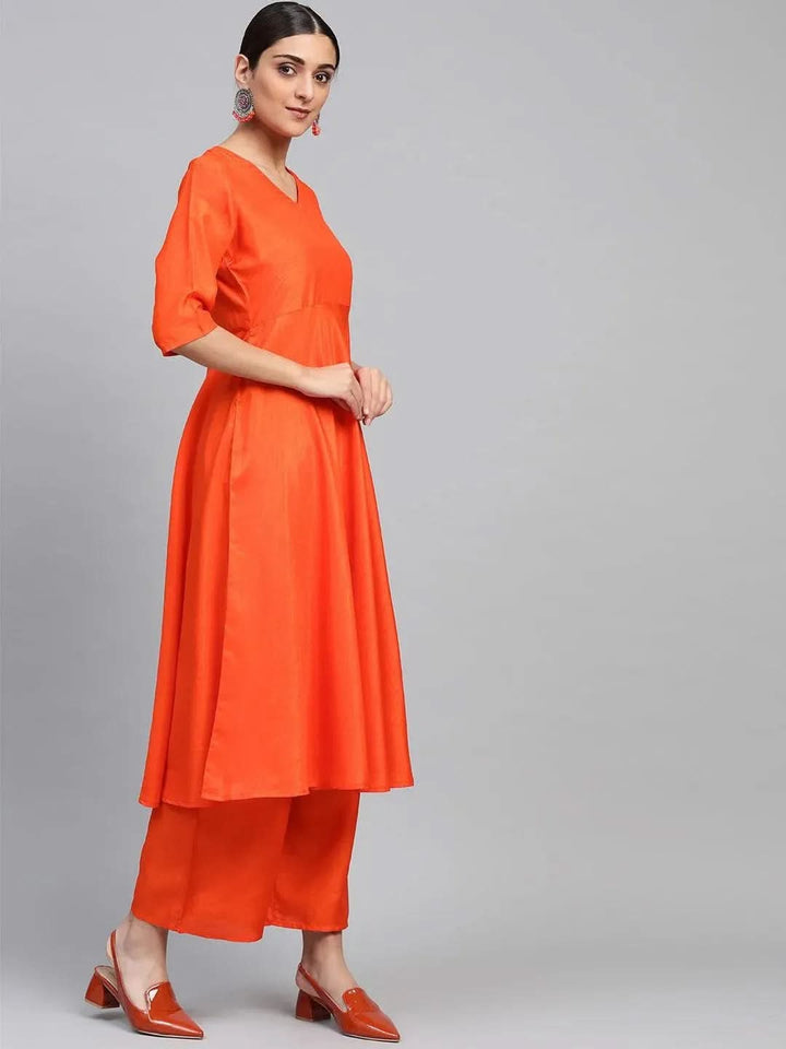 Orange Solid Chanderi Suit Set - Libas