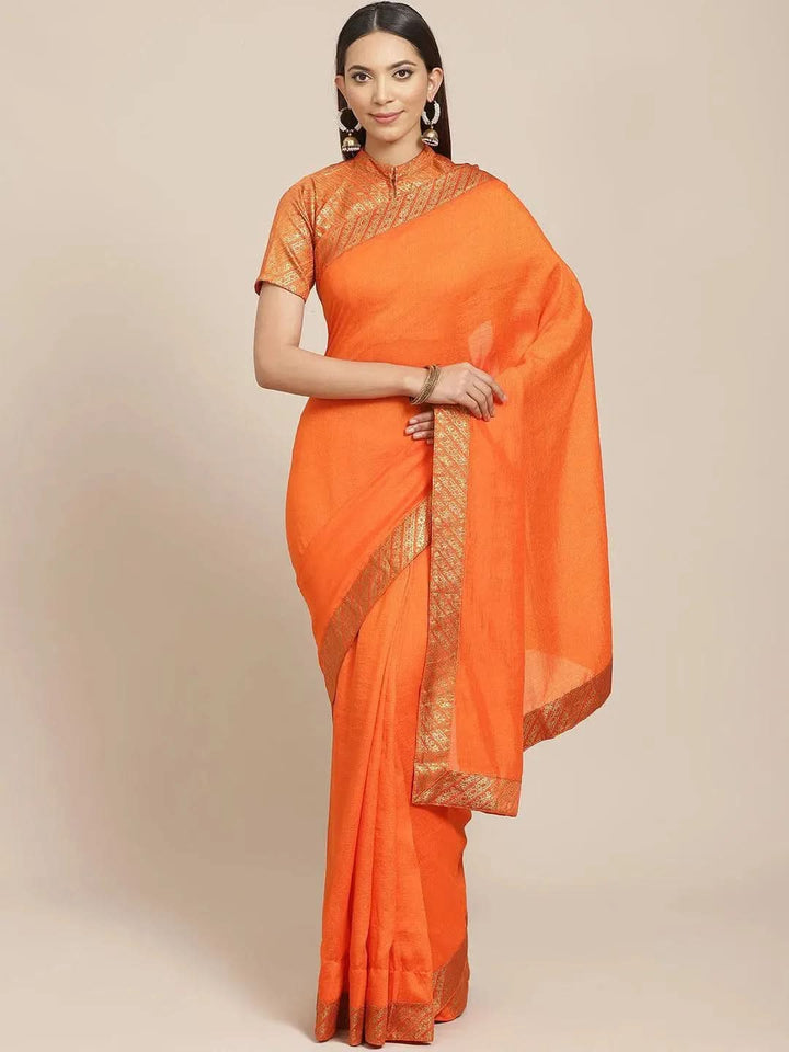 Orange Solid Chiffon Saree - Libas