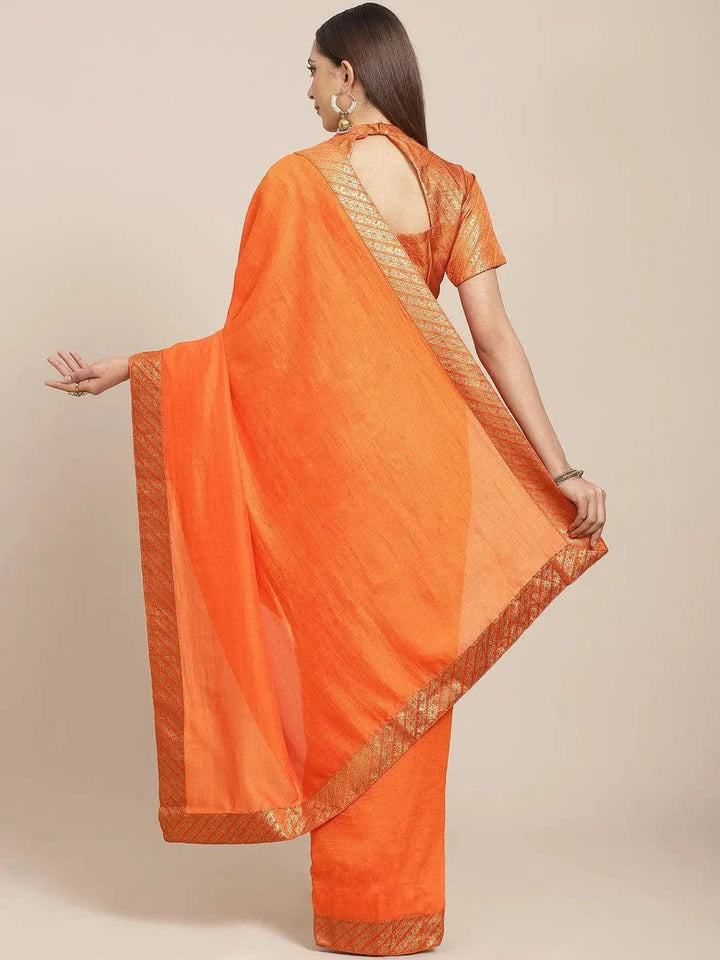Orange Solid Chiffon Saree - Libas