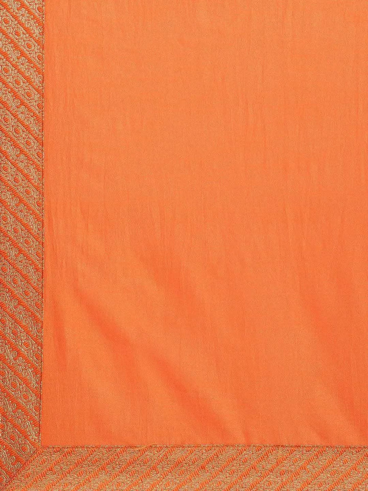 Orange Solid Chiffon Saree - Libas