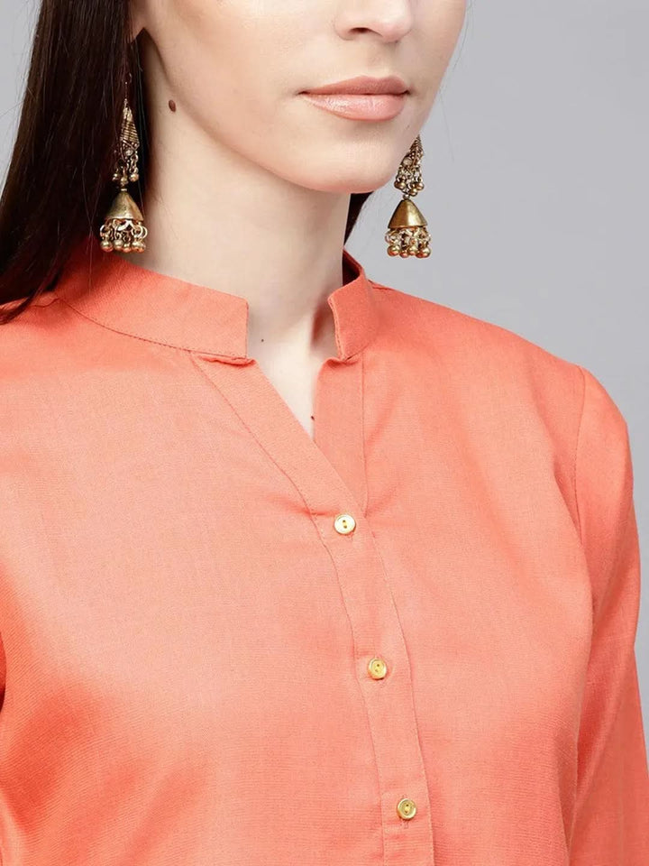 Orange Solid Cotton Kurta - Libas
